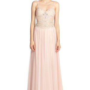 Basix Black Label Pink Tulle Bead Sheer Lace Gown